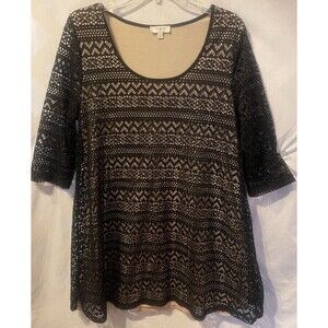 UMGEE Black Lace Overlay Mini Dress/Tunic Nude Lining Shift Coquette Y2K M